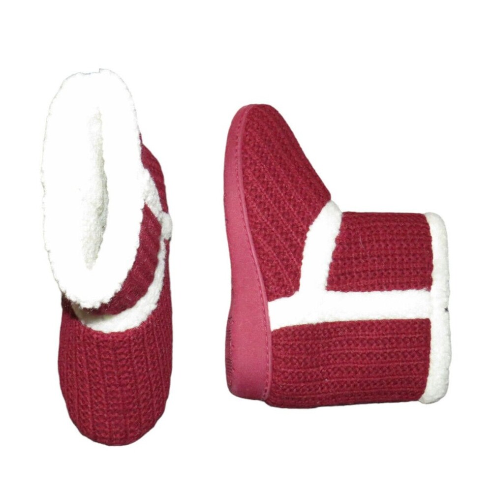 Hotwind Women's Slippers Burgundy Sweater Knit Fleece Lined Booties Size 8
